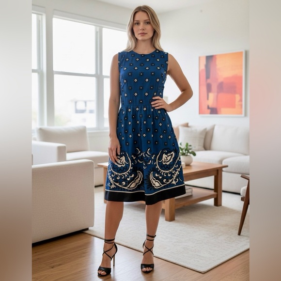 RED Valentino Dresses & Skirts - RED Valentino Embroidered Blue and Black Midi Dress